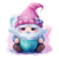 söt trollkarl gnome illustration ai genererad png