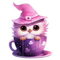 Cute Wizard Owls Watercolor Illustration AI generated png