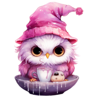 Cute Wizard Owls Watercolor Illustration AI generated png