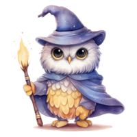 Cute Wizard Owls Watercolor Illustration AI generated png