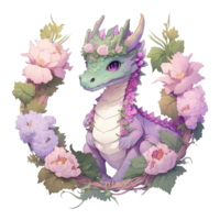 Cute Spring Dragons Watercolor Illustration AI generated png