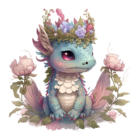 linda primavera dragones acuarela ilustración ai generado png