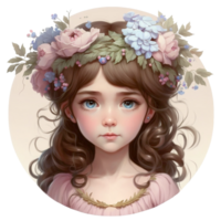 Cute Spring Girl Watercolor Illustration AI generated png