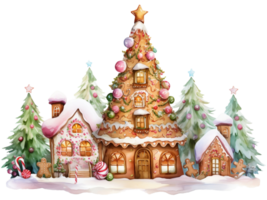 Whimsical Christmas Trees in Watercolor Illustration AI generated png