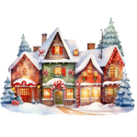 Whimsical Christmas Villages Illustration AI generated png