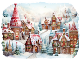 Whimsical Christmas Villages Illustration AI generated png