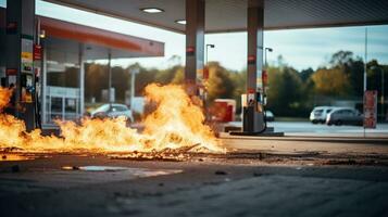 Fire at a gas station in daytime photo