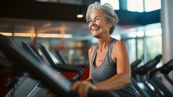 Beautiful old woman in gym photo