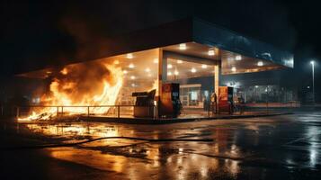 Fire at a gas station in daytime photo