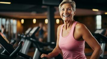 Beautiful old woman in gym photo