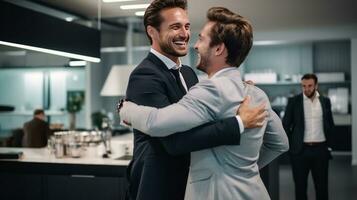 Businessmen congratulate each other on the conclusion of the contract. photo