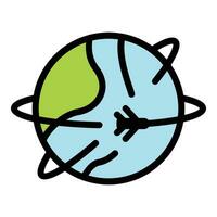 Globe plane icon vector flat