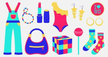 Set of classic 80s 90s elements in flat style vector