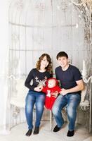 Christmas Family Portrait In Home Holiday Living Room, Xmas photo