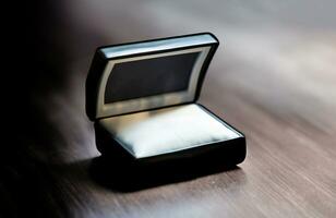Open empty jewelry box mockup. Template for bijouterie sale advertisement. AI Generative photo