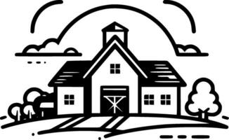 Farmhouse, Black and White Vector illustration
