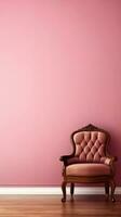 rosado elegante textil Sillón en rosado pared antecedentes. ai generado foto