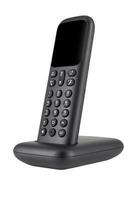 Black cordless phone with charging station isolated on white background photo