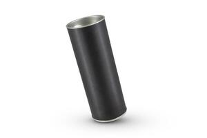 Black Kraft paper tube tin can isolated on white background photo