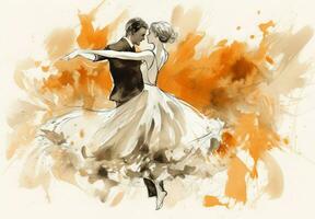 Dancing couple watercolor. Generate Ai photo