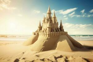 Beach sandcastle. Generate Ai photo