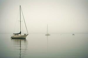 Sailboat foggy day. Generate Ai photo