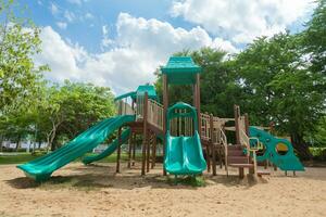 Playground for children on yard in the park. photo