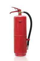 Fire extinguisher red tank isolated white background. photo