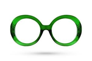 Moda verde lentes estilo con marco de plástico aislado en blanco antecedentes. foto