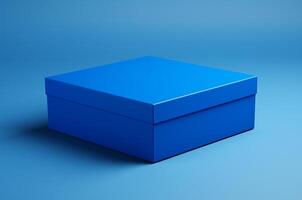 Mockup rectangular blue box on a blue background. Generative AI photo