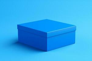 Mockup blue box with lid on blue background. Generative AI photo