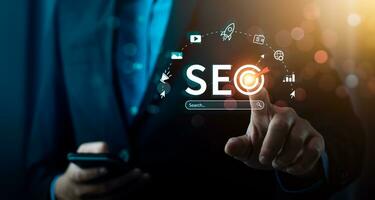 business people use SEO tools, Unlocking online potential. Boost visibility, attract organic traffic, and dominate search engine rankings with strategic optimization techniques. digital marketing photo