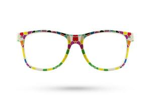 Moda arco iris lentes estilo con marco de plástico aislado en blanco antecedentes. foto