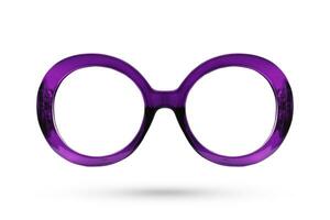 Moda púrpura lentes estilo con marco de plástico aislado en blanco antecedentes. foto