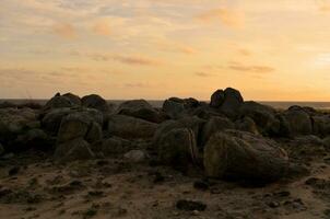 Golden Hour with Rocks on the Beach in Aruba photo