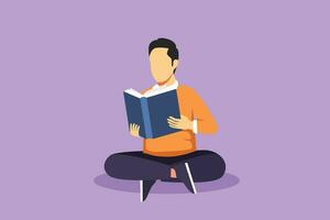 Character flat drawing man is sitting on floor reading book. Concept student is preparing for the exam, applicant is preparing for admission, book lover is reading. Cartoon design vector illustration