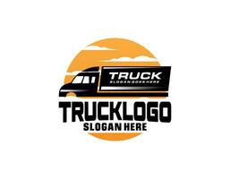 truck trailer transport logistics, delivery, express, cargo company, fast shipping, design template logo illustration silhouette, emblem isolated on dark background, black vector