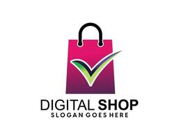 Online Shop Logo designs Template. Illustration vector graphic of shopping bag, computer and mouse logo. Perfect for Ecommerce,sale, store web element. Company emblem.