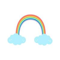 groovy rainbow with clouds. Vector illustration flat