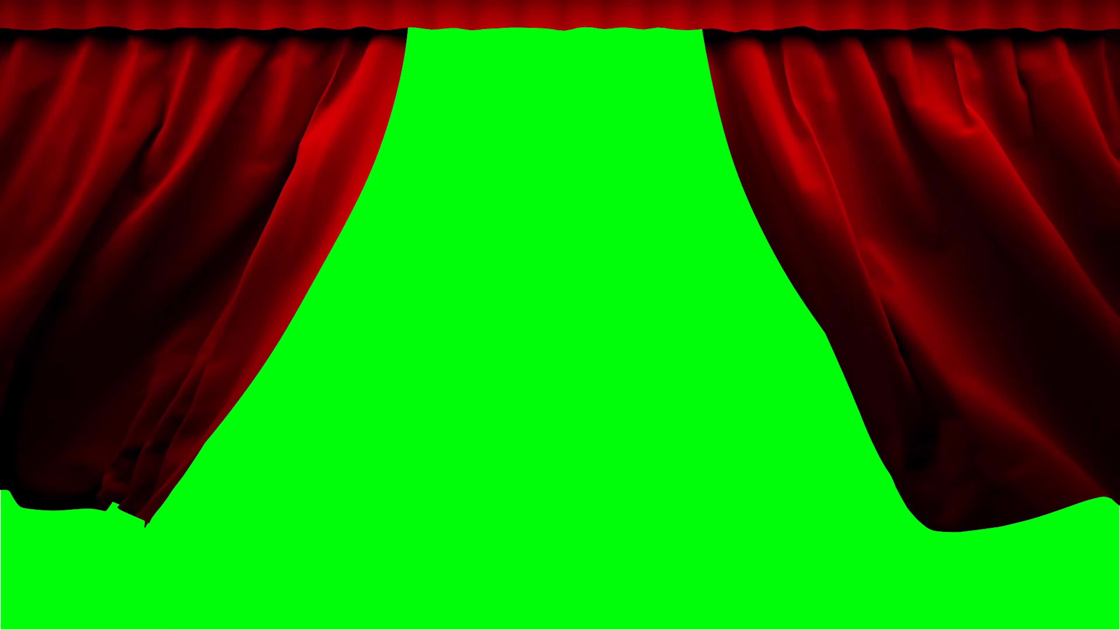 Red curtain closing on green background, red curtain revealing green