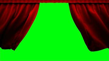 vermelho cortina fechamento em verde fundo, vermelho cortina revelador verde fundo, croma chave, cortina isolado em verde tela video