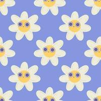 Seamless groovy daisy pattern. tshirt style, 70s vector
