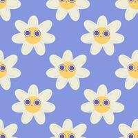 Seamless groovy daisy pattern. tshirt style, 70s vector