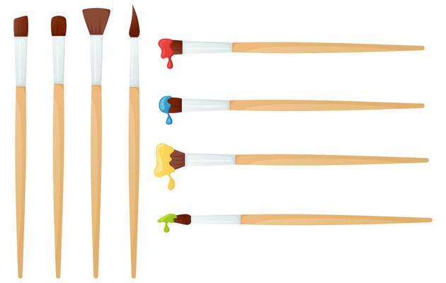Clean paint brush and with paints on its