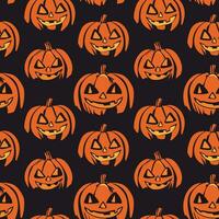 Jack o lantern pumpkin pattern on dark background. Halloween vector background.