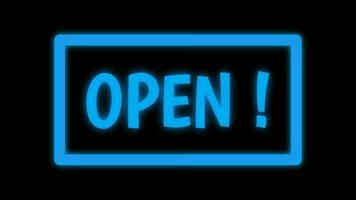 Animated video of neon text with the word open