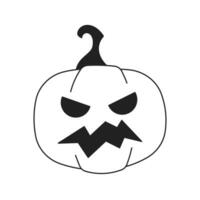 Scary pumpkin halloween monochrome flat vector object. Carving pumpkin face. October holidays. Editable black and white thin line icon. Simple cartoon clip art spot illustration for web graphic design