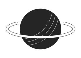 Solar system planet flat monochrome isolated vector object. Celestial body with ring. Editable black and white line art drawing. Simple outline spot illustration for web graphic design