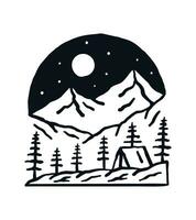 Vintage hand drawing camping on the mountain. Perfect for t-shirts, outdoor apparel and other merchandise vector