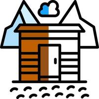 cubierto de nieve pueblo vector icono diseño